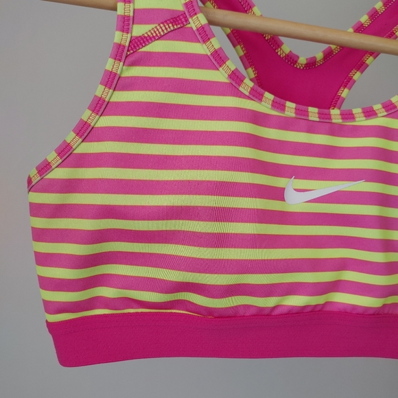 Nike Pro Stripe Sports Bra Medium Neon Pink Yellow - Picture 7 of 15
